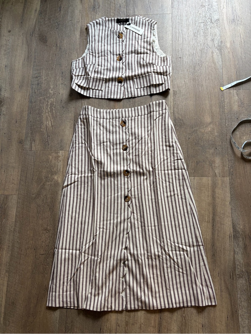 COMMENSE- Cotton/Linen Scallop Vest & Midi Skirt Matching Set | NWT| Large